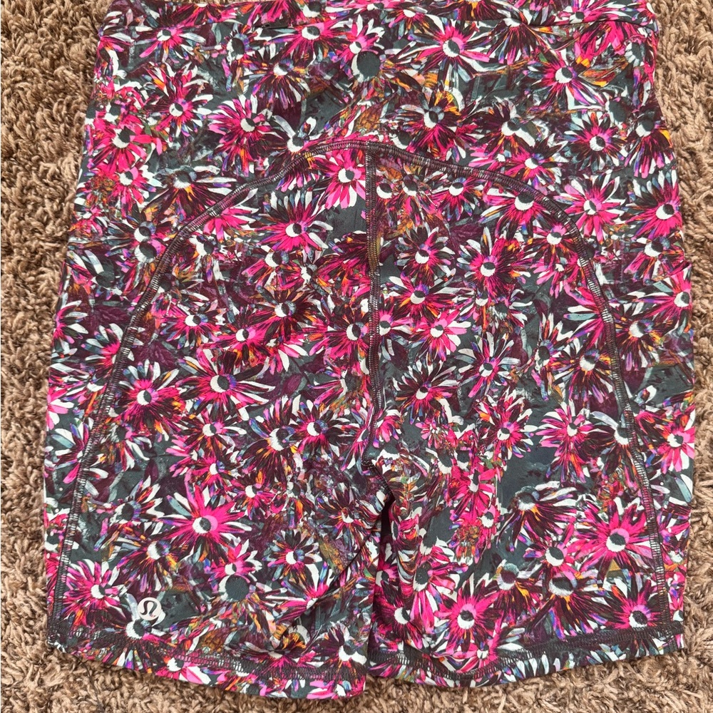 lululemon athletica Women's Floral Pink and Gray Bike Shorts